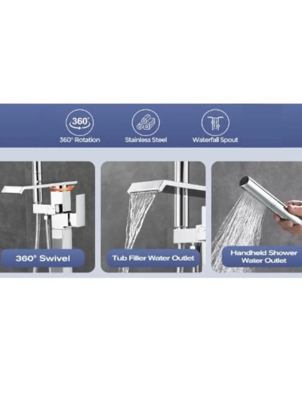 NWT: Waterfall Free Standing Tub Faucet, Hand Sprayer - Floor Mount  (Chrome)